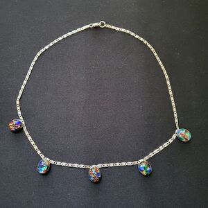 Elegant Silver Necklace with Multicolor Pendants